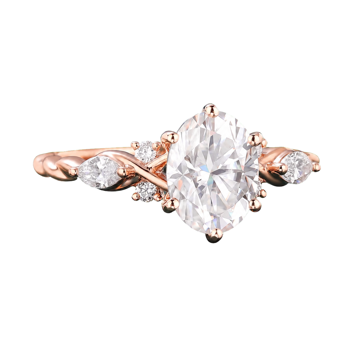 14K Rose Gold Oval Moissanite Art Deco Engagement Ring